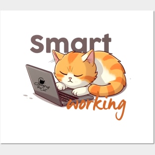 Smart Working Cat Posters and Art